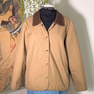 Orvis Quilted Barn Jacket Cotton Field Coat Corduroy Collar Plaid Lining